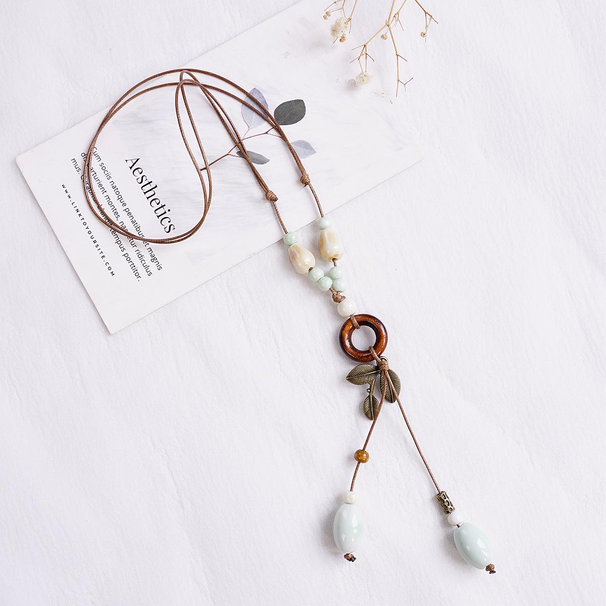 Новые Аксессуары Керамическое Ожерелье Этнический Стиль Длинная Цепочка для Свитера с Бахромой Простая Универсальная