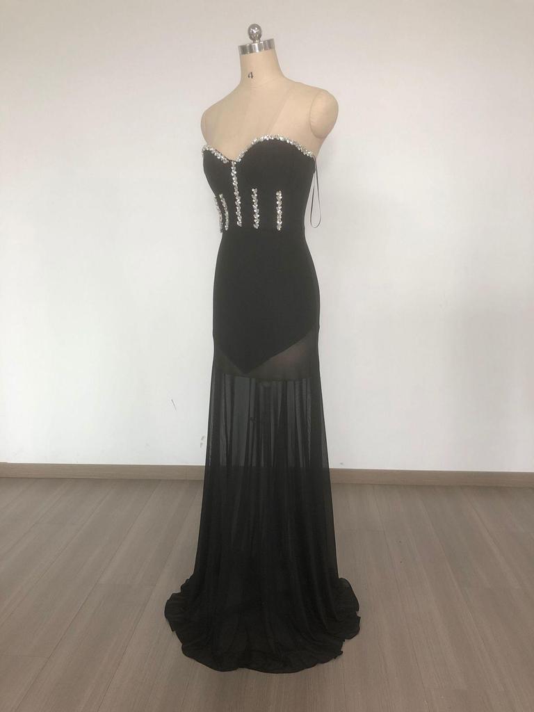 Strapless Rhinestone Mesh Bandage Evening Dress