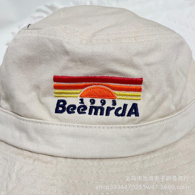 Korean Niche Design Sunrise Embroidered Bucket Hat Sunscreen Sunshade Washed Cotton Basin Hat Versatile for Men and Women