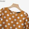 ZANZEA Blusa Casual da Donna a Pois con Scollo Rotondo e Maniche Corte