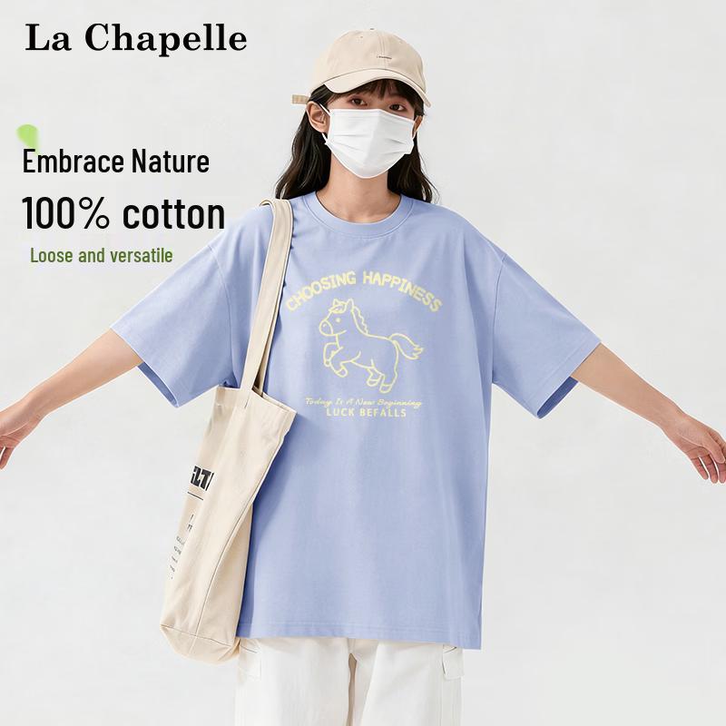 La Chapelle Women s Cotton Pony Print Loose Short Sleeve T-Shirt M