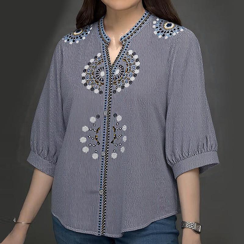 ZANZEA Damska Bluzka Casual z Dekoltem V i Rękawem 3/4 w Stylu Retro