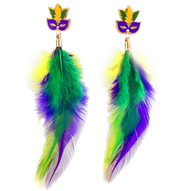 Mardi Gras Hoop Earring Feather Long Earring New Tassel Earring  Women