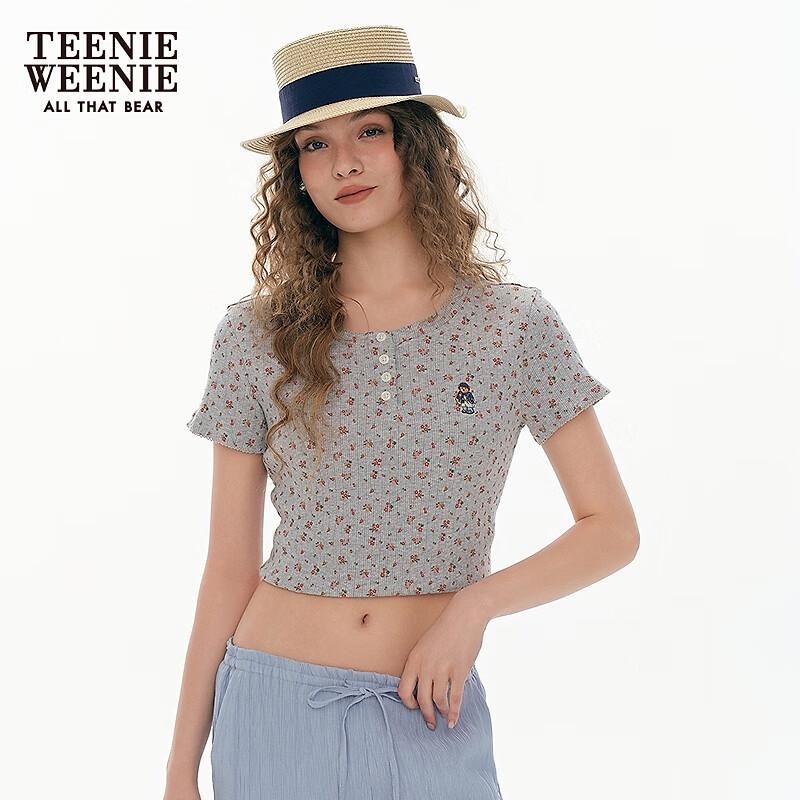 Teenie Weenie Women's Bear & Floral Round Neck T-Shirt