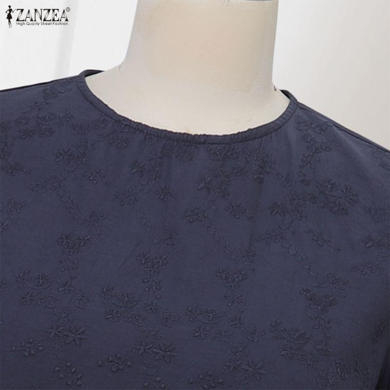 ZANZEA Damen Lässig Rundhals Sommer Halbarm Patchwork Kleid