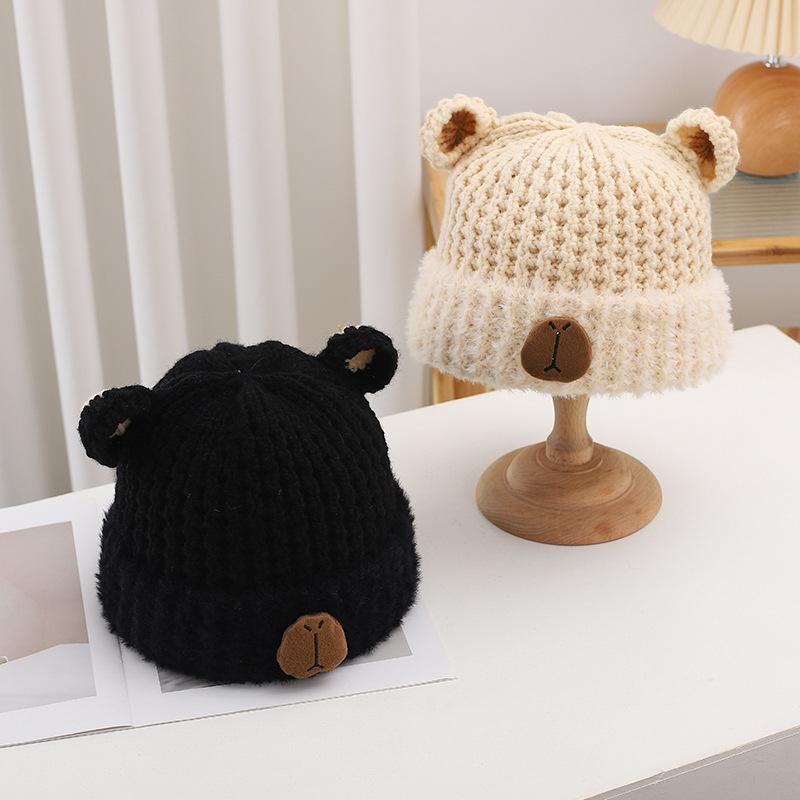 Cute Bear Hat for Women In Winter Plush New Korean Knitted Hat Versatile Warm Ear Protection Thickened Fashionable Plush