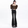Four Season Wearable Spicy Girl Slim Fit Elastic Splicing Flared Jeans Women'S New High Waisted Niche Design Horseshoe Pants