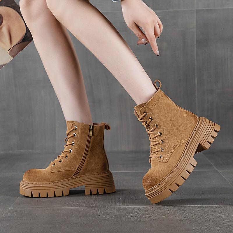 Retro Leather Martin Boots Autumn and Winter New Thick-soled Heightening Short Boots