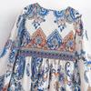 Bohemian Loose Dress with Bamboo Knot Linen Print and Tassels - 2026 Spring Collection