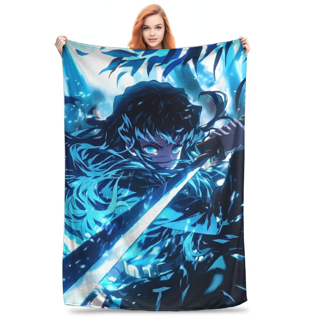 Muichiro Tokito Blankets Coral Fleece Plush Anime Demon Slayer Warm Throw Blankets for Airplane Travel Bedroom Quilt