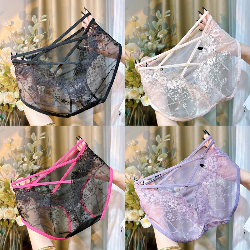 2025 Breathable High-End Lace Sexy High-Waisted Seamless Cotton Triangle Panties for Women