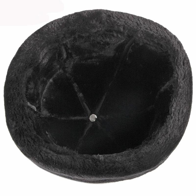 Dicke warme Wintermütze für Herren, schwarzes Fell, Leder, russische Mütze, männlich, winddicht, für Schnee, Ski, russische Mütze, mit Fleece gefüttert, Papa-Mütze