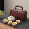 Tea Set Ru Kiln Portable Travel Car Wave Kung Fu Teapot Small Set Light Luxury Leather Bag Gift Box