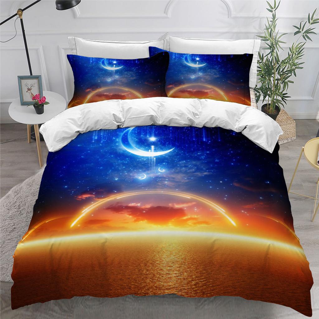 Set de lenjerie de pat 3D Universe Romantic Starry Planet Down Față de pernă 2/3 buc. Set husă de pat King Queen Cadou pentru bărbați Textile de acasă