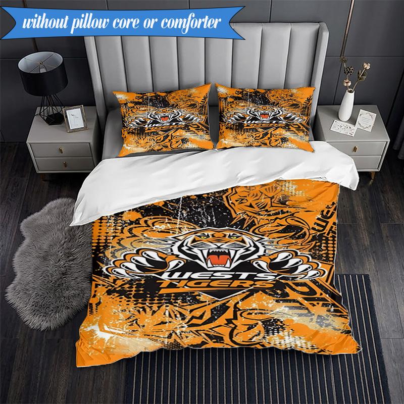 3PCS Wests Tigers Roar Strength And Pride Bedding Set 2D Printing (Includes 1 Duvet Cover + 2 Pillowcases Coreless), Bedroom decor,Fan gift