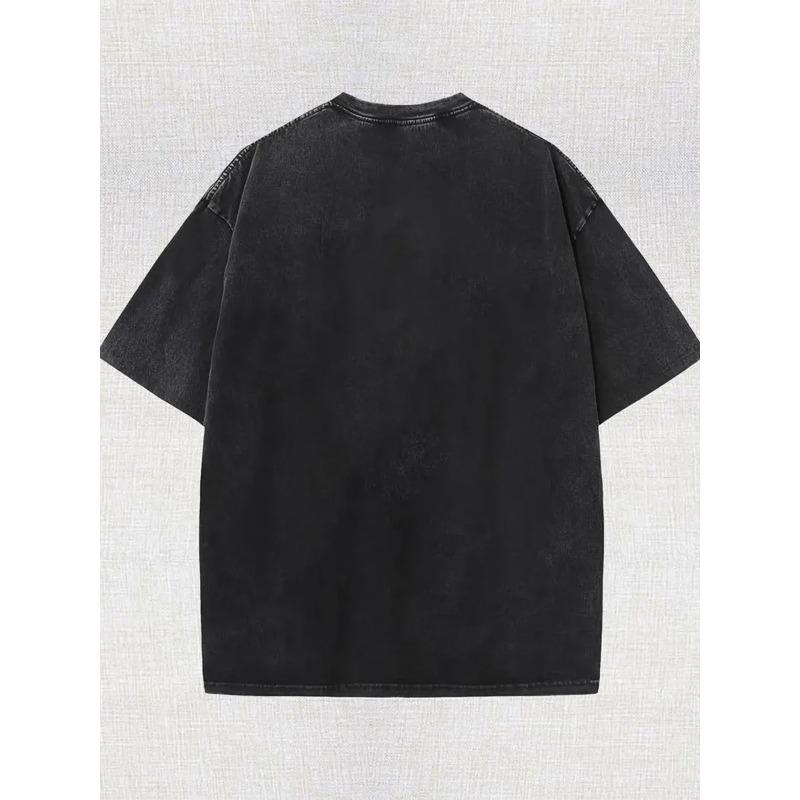 Men'S Washed T-Shirt - Retro Printed with Design, Regular Fit Short Sleeve Crew Neck Casual Shirt for Gym - Machine Washable Summer Essentials