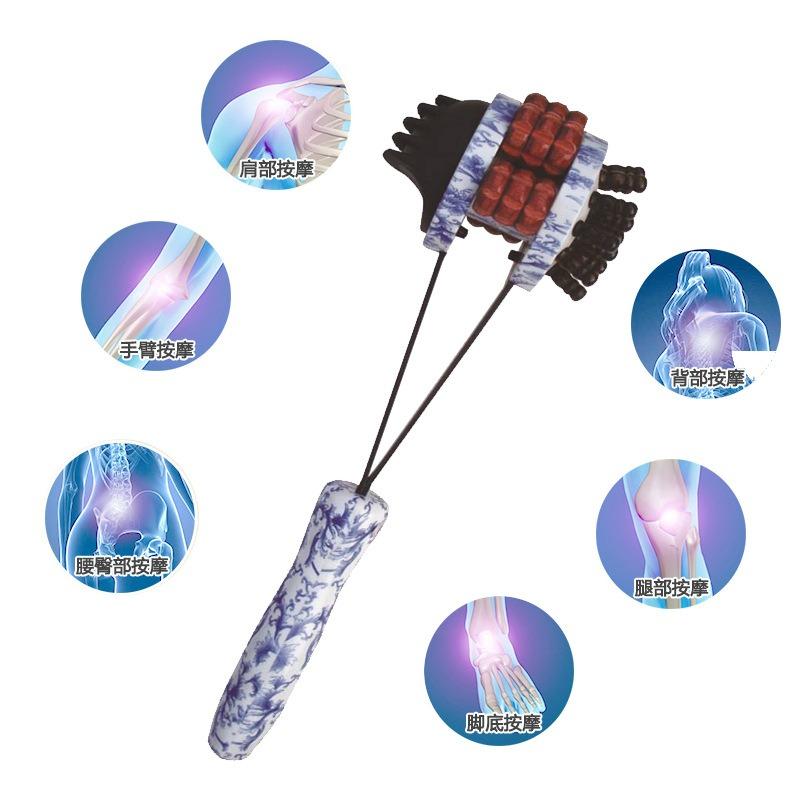 Wooden multi-functional massage hammer color roller massager blue and white porcelain diamond roller hand-held tapping hammer fitness hammer standard