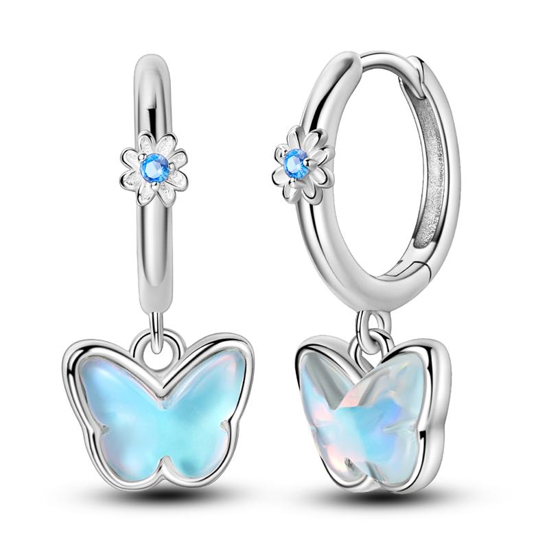 

MULA 925 Silver Cherry Feathers Bee Ear Earrings Hoop Earring For Woman Zircon Pendientes Fine Jewelry