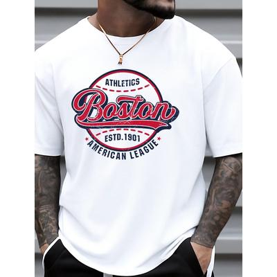 Europäische Größen Herren Boston Athletics Vintage Grafik T-Shirt - Weiß Retro Sport T-Shirt, Lässige Kleidung - Maschinenwaschbar l