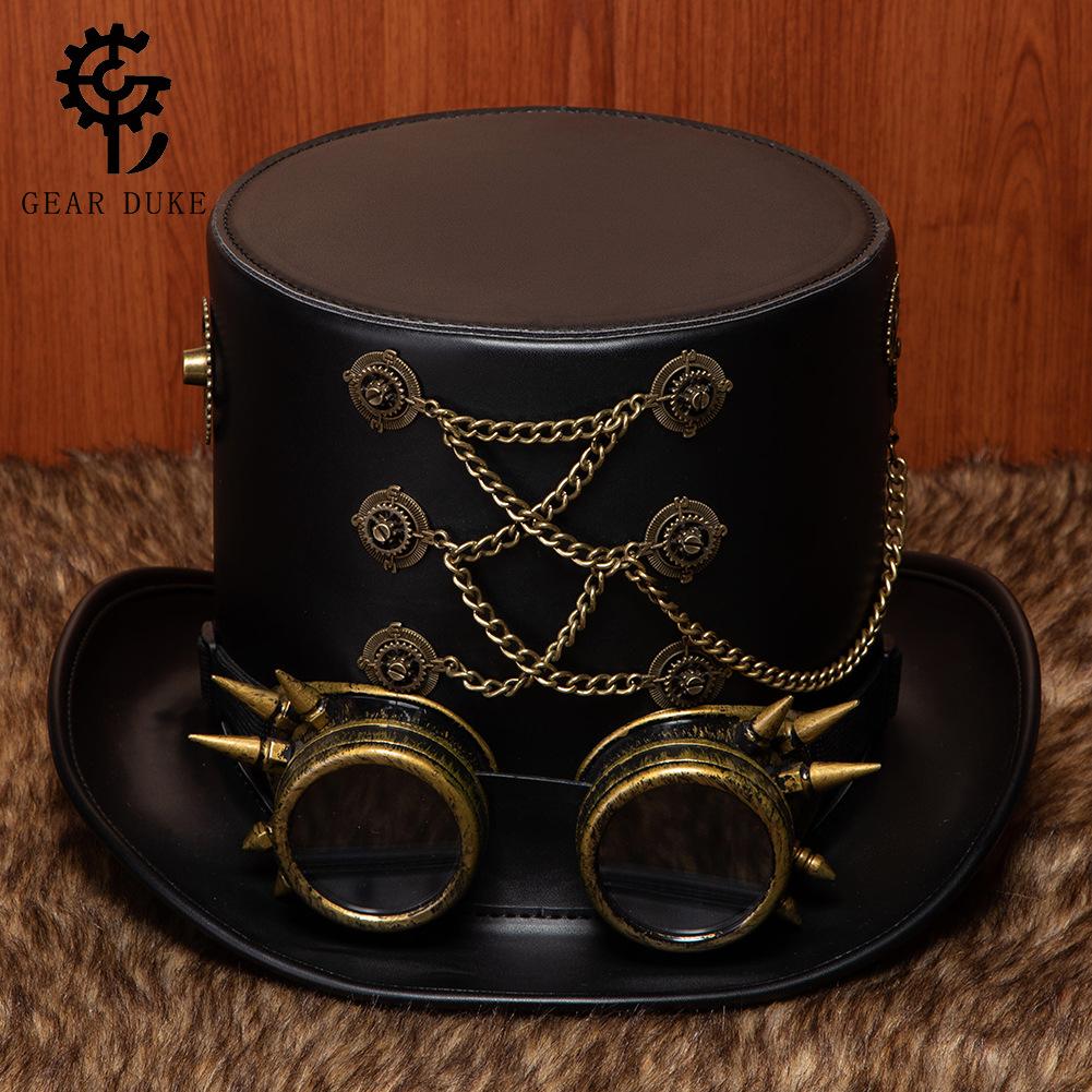 Halloween Steampunk Industrial Vintage Pu Gentleman'S Top Hat Festival Party Cosplay Stage Show