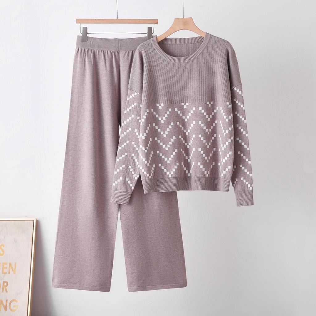 1116 autumn and winter women's clothing new Korean version of the Internet celebrity suit thin wide-leg pants top knitted two-piece set