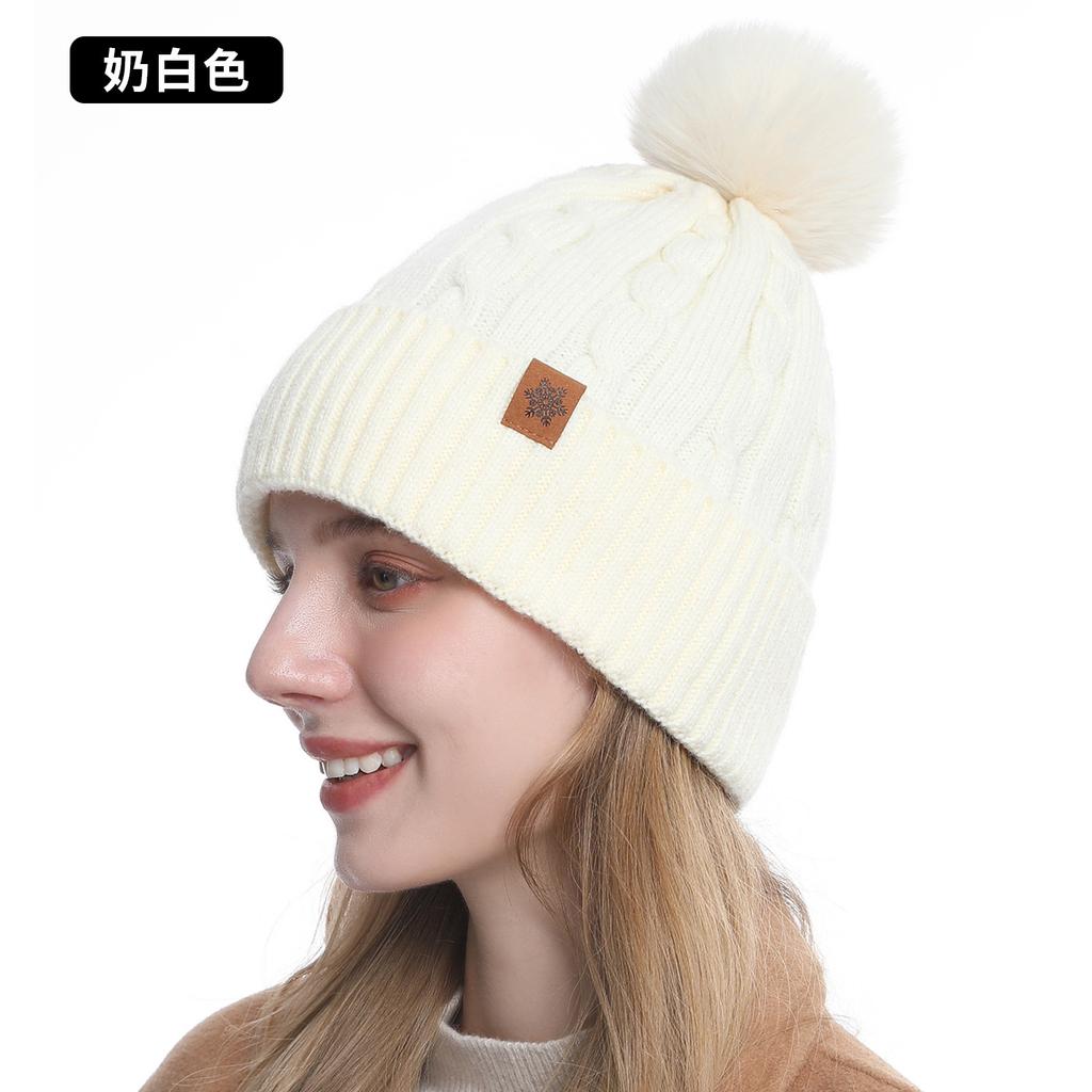 Winter knitted hat, gloves hat, scarf three-piece set, winter women's outdoor riding double-layer knitted hat