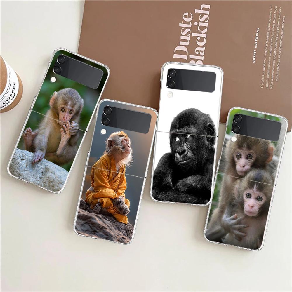 Transparent Phone Case For Samsung Galaxy Z Flip 3 4 5 6 7 Hard Folding PC Z Flip3 Flip4 Cover Cute Funny Monkey