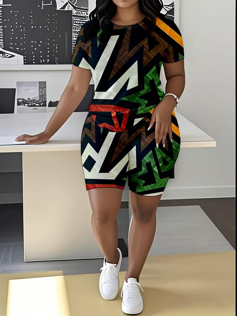 Butterfly European and American Women's Clothing Coconut Tree Printing T-Shirt Shorts Set Sports Suit