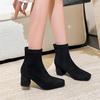 Women's Black Fleece Lined Medium Heel Stretch Ankle Boots - Autumn/Winter Suede Sock Boots, Perfect for Flight Attendant Work.