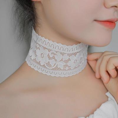 Sexy Hollow Out Floral Lace Fake Collar Elastic Lace Wide Scarf Dance Collarbone Chain Bridal Wedding Necklace Decoration