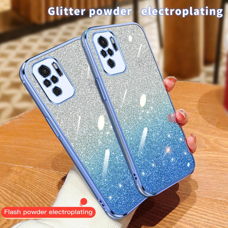 KEYSION Luxury Plating Glitter Phone Case for Redmi Note 10 10S 10 Pro 4G Transparent Soft TPU Shockproof Cover for Xiaomi POCO M5S