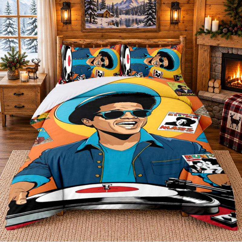 Bruno Mars Pattern Bedding 3Pcs Set Bed Sheet And Pillowcases For Indoor Bedroom