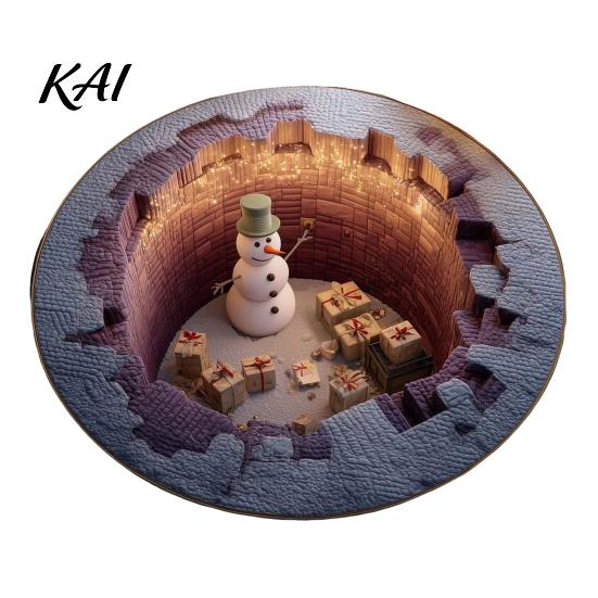 Bedroom Decorative Mat Christmas 3D Rug, Illusion Area Round Rug Floor Mat, Festive Carpet for Indoor Home Living Room Holiday Decoration Winter