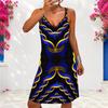 Women Plus Size V Neck Double Straps Sleeveless Printed Black Mini Dress