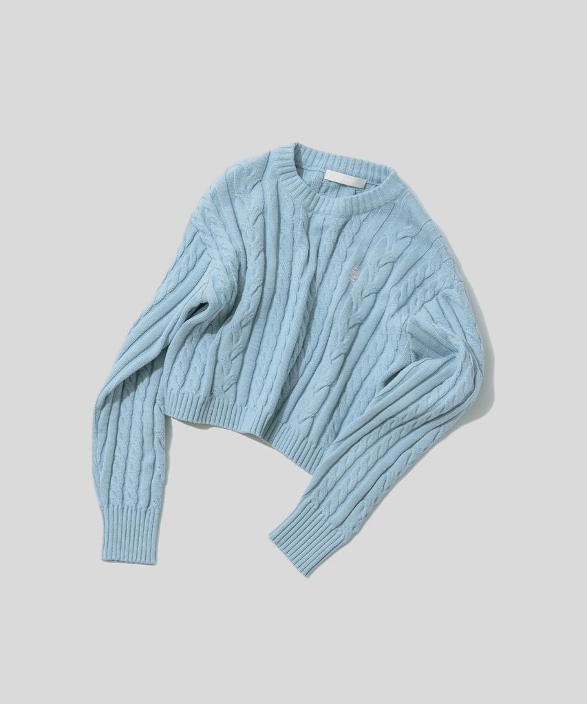 PLAC WOMEN Cable Crop Knit Light Blue