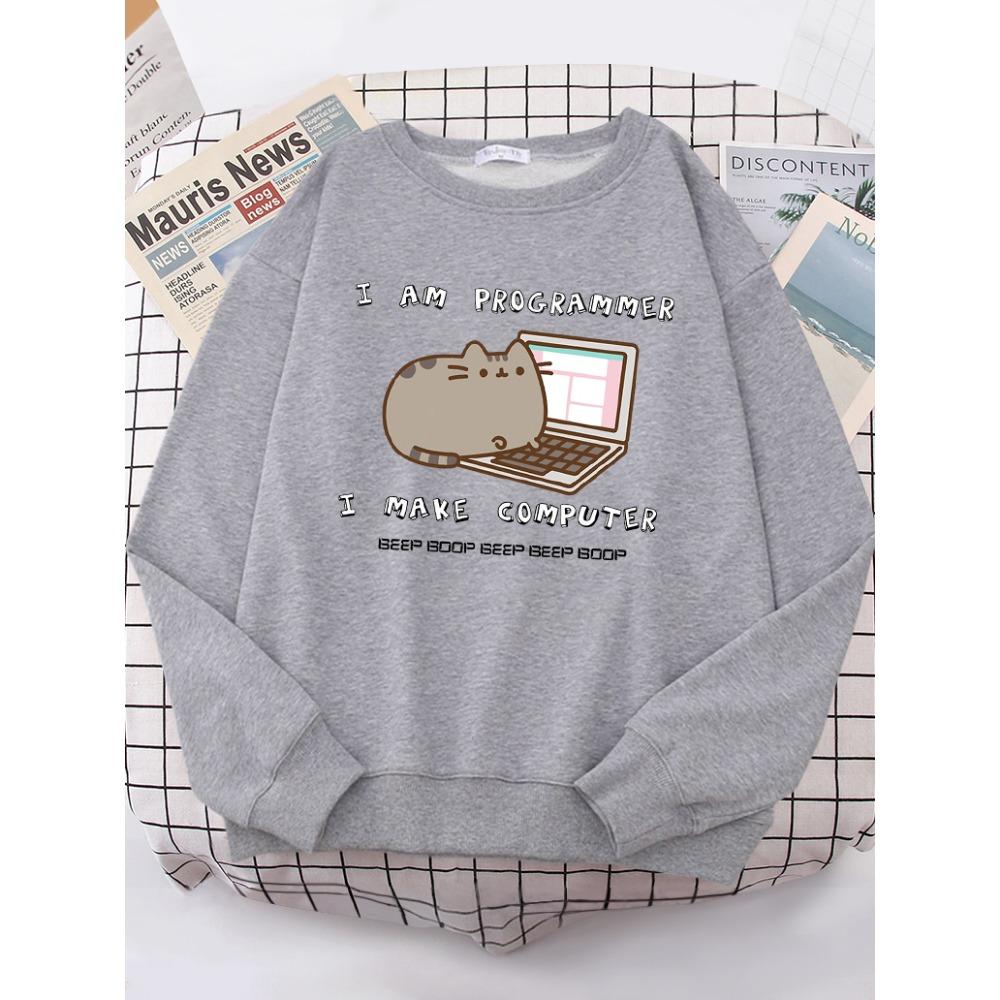 I Am Programmer I Make Computer Funny Cat Women Hoody Korean Fashion Sweatshirt Street Casual Clothes Hipster Loose Sportswear