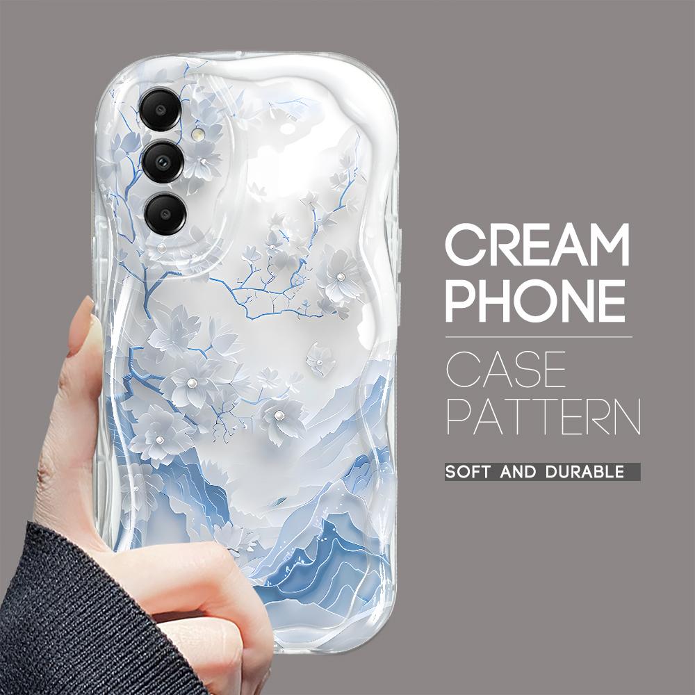 Cute Cartoon Pattern Cream Texture Casing Wavy Edge Soft Silicone Cover Phone Case for Samsung