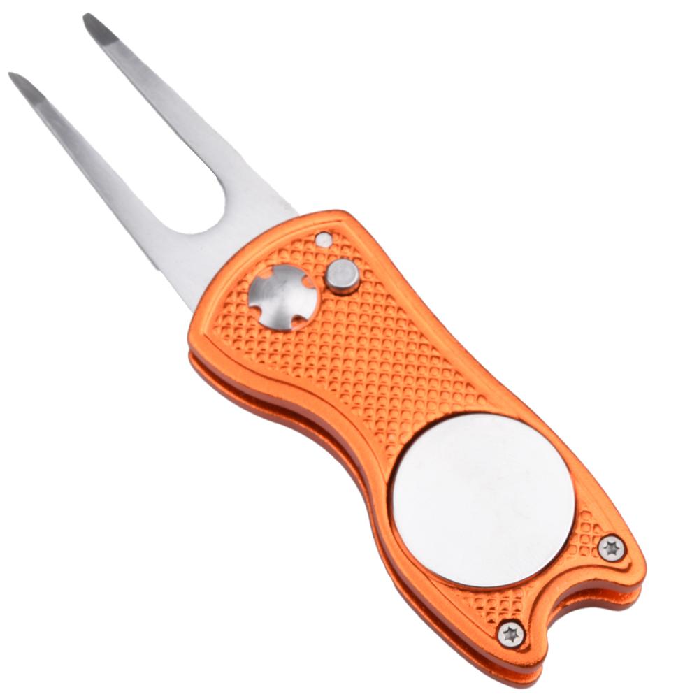 Metal Foldable Golf Divot Repair Tool With Golf Ball Marker