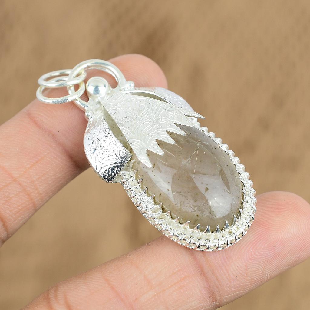 Womens day Deal 925 Sterling Silver Oval Natural Golden Rutile Pendant Jewelry