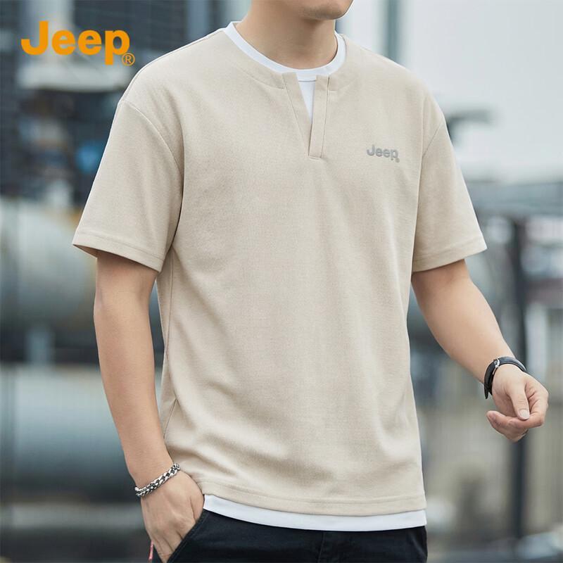 JEEP Men s Fake Two-Piece Loose Fit Short Sleeve T-Shirt 2XL