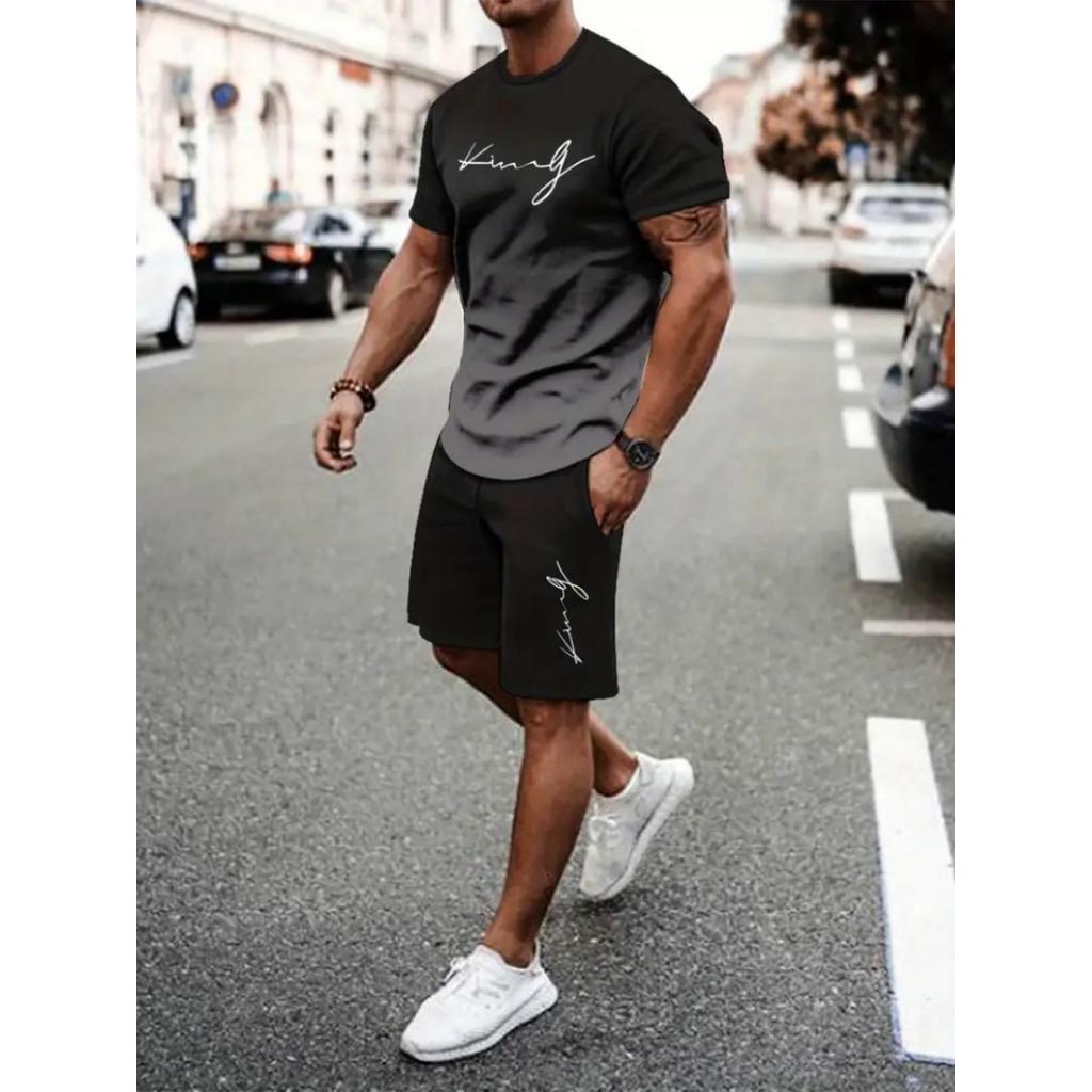 2025 Men's Short Sleeve Set Anchor Print Blue And White Summer Short Sleeve Shorts 2 Pieces Urban Fashion Street Suit