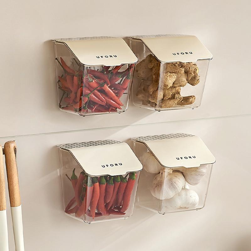 2/3/4 SZT. Pojemnik do przechowywania świeżego imbiru i czosnku Pudełko do przechowywania kawy Bez dziur Do zawieszenia na ścianie Niezbędny kuchenny artefakt
