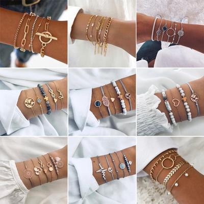 Creative Women Girl New Vintage Bohemian Jewelry Accessories Bracelets Bangles Set Moon Flower Bead Charming Hot Lady