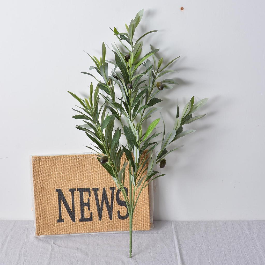 Artificial Olive Branch with Fruit - Green Decorative Plant for Dining Table, Wedding, and Photography Props.