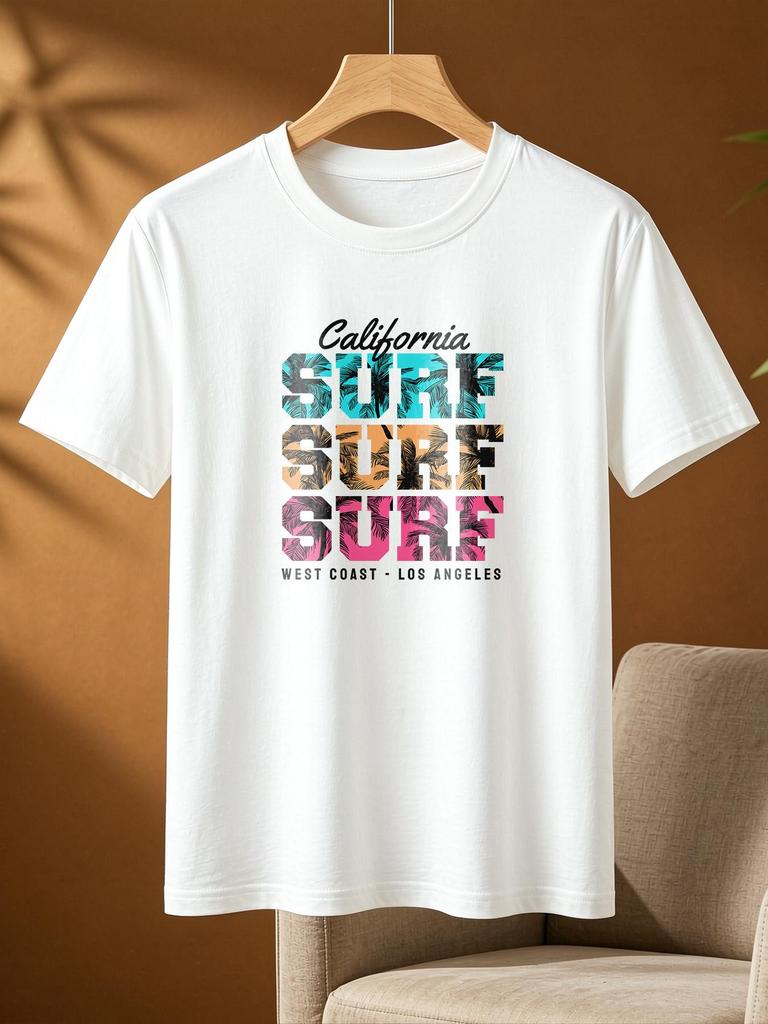 Casual Surf Print Short Sleeve Tee for Daily Wear
