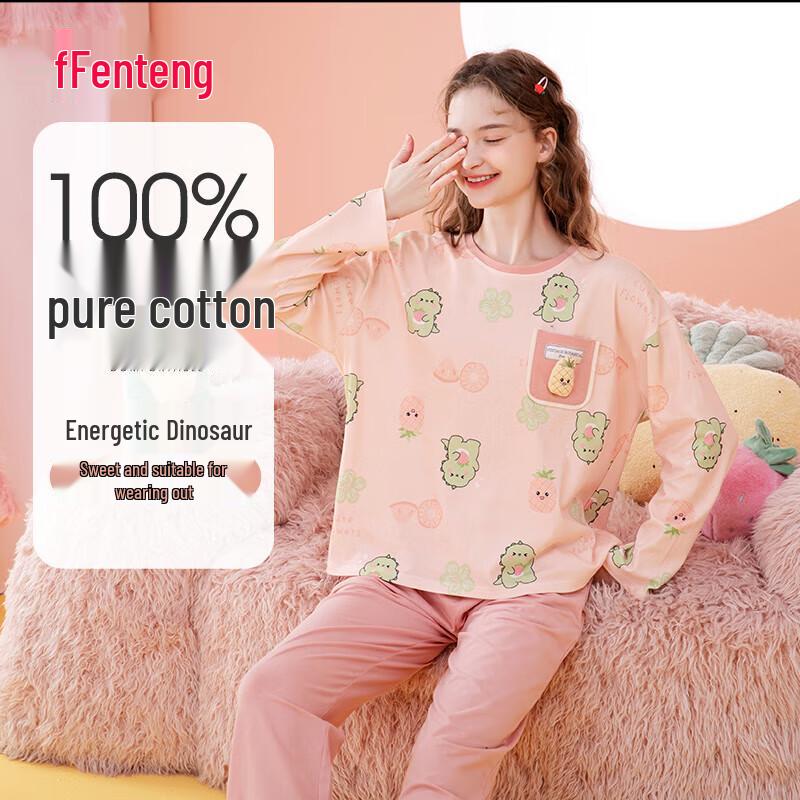 Fenteng Women s Cartoon Print Cotton Pajama Set L