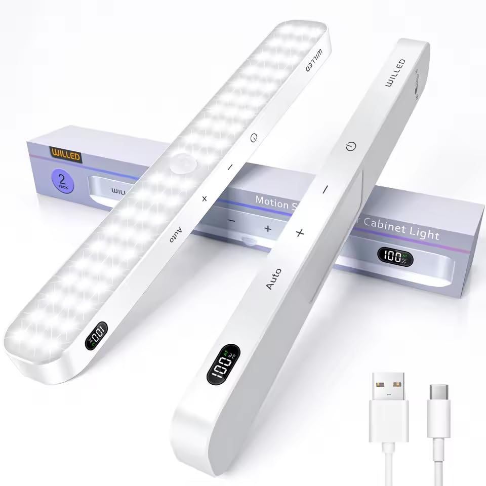 zmart Motion Sensor Cabinet Light Display 60 LED Bar Wireless Rechargeable Night Light Motion Sensor LED Automatic Activation Closet Lighting LED