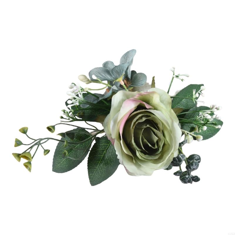 

62KD 4Pcs Faux Rose Curtain Tieback Clip Accessories with Artificial Flower Designs зелёный