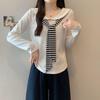 Plus Size Navy Collar Striped Long Sleeve Women's T-shirt - Slimming & Versatile Spring/Autumn Style.