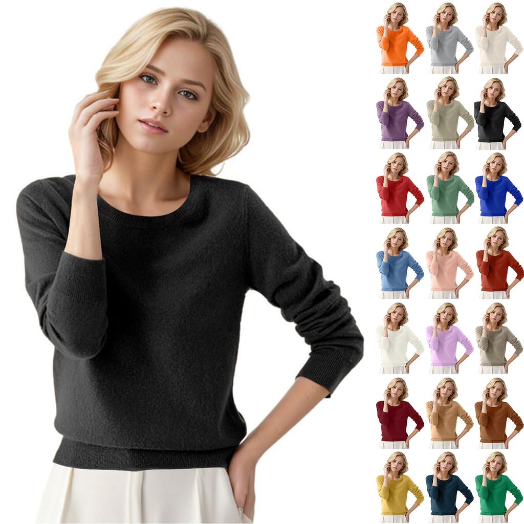 Pullover Sweaters For Women Round-neck Classic Long Sleeve Breathable Loose Soft Cozy Knitted Sweater Tops